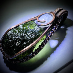Moldavite & Moonstone Copper pendant
