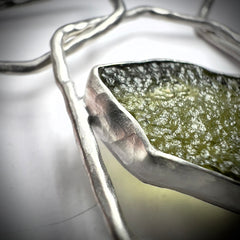 Handcrafted Sterling Silver Geometric Moldavite Chain Necklace