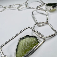 Handcrafted Sterling Silver Geometric Moldavite Chain Necklace
