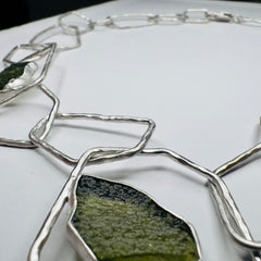 Handcrafted Sterling Silver Geometric Moldavite Chain Necklace