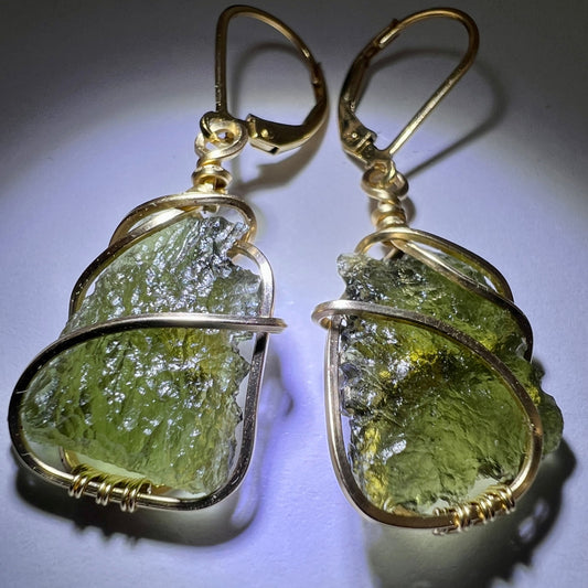 Graceful Moldavite Earrings 14k Gold Fill