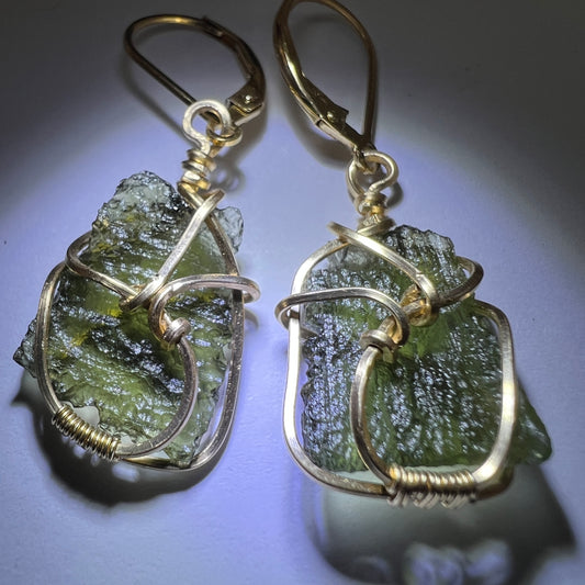 Graceful Moldavite Earrings 14k Gold Fill