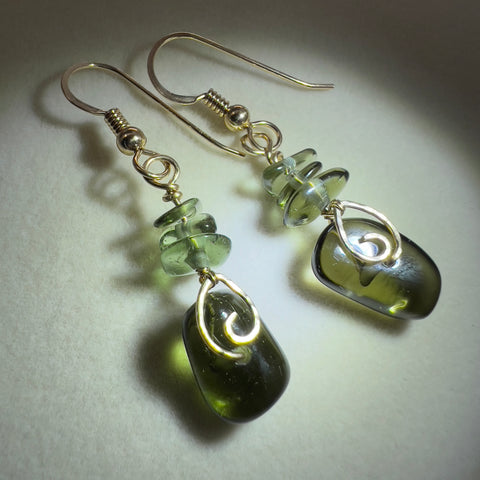 Hand-Polished Moldavite Bead Earrings - 6.8 ct