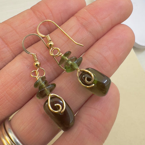 Hand-Polished Moldavite Bead Earrings - 6.8 ct
