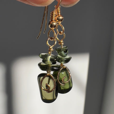 Hand-Polished Moldavite Bead Earrings - 6.8 ct