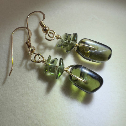 Hand-Polished Moldavite Bead Earrings - 6.8 ct