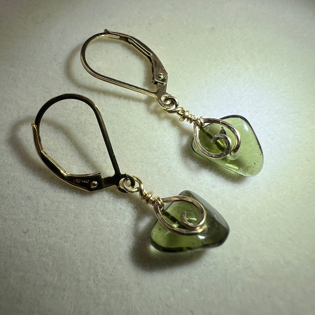Hand-Polished Moldavite Bead Earrings - 3.15ct