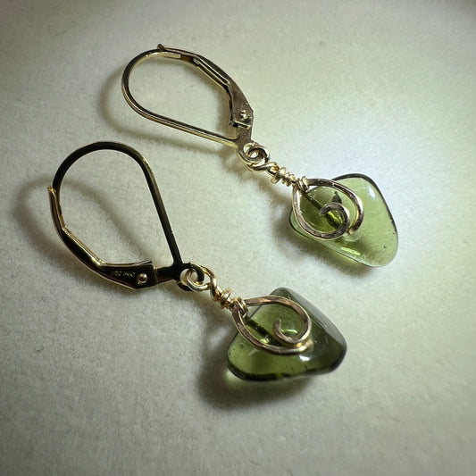 Hand-Polished Moldavite Bead Earrings - 3.15ct