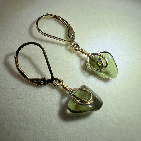 Hand-Polished Moldavite Bead Earrings - 3.15ct