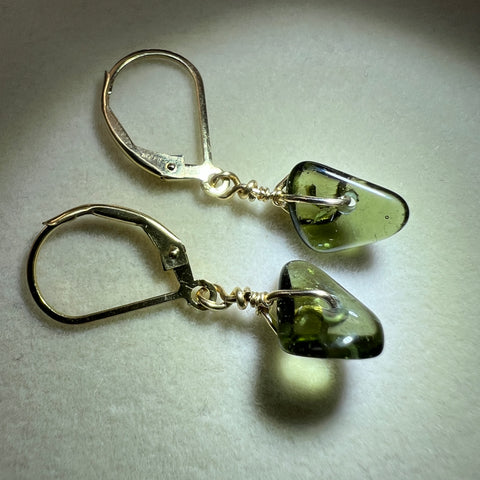 Hand-Polished Moldavite Bead Earrings - 3.15ct