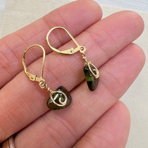 Hand-Polished Moldavite Bead Earrings - 3.15ct