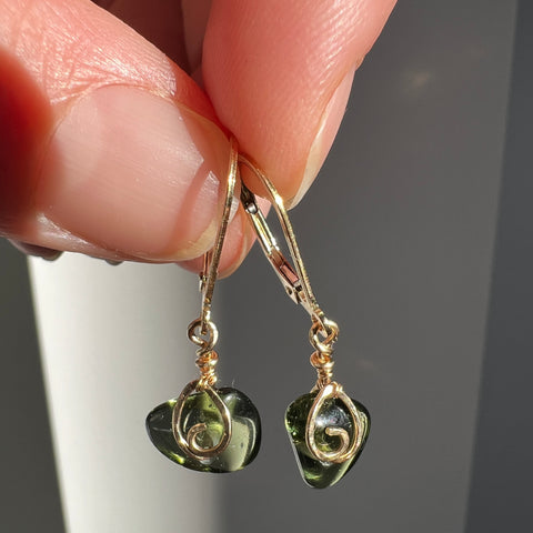 Hand-Polished Moldavite Bead Earrings - 3.15ct