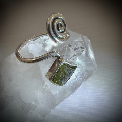 Open Spiral Moldavite Ring in Sterling Silver | Size 6.5 | Chlum