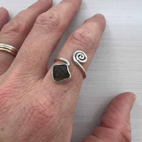 Open Spiral Moldavite Ring in Sterling Silver | Size 6.5 | Chlum