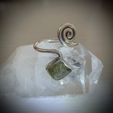 Open Spiral Moldavite Ring in Sterling Silver | Size 6.5 | Chlum