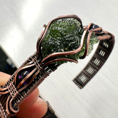 Moldavite & Copper Bracelet - Amethyst Accents