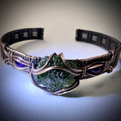 Moldavite & Copper Bracelet - Amethyst Accents