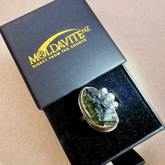 Marouskovo Pole Sterling Silver Moldavite Ring – Size 10