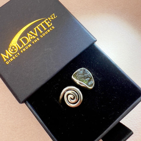 Open Spiral Moldavite Ring in Sterling Silver | Size 8.5 | Chlum