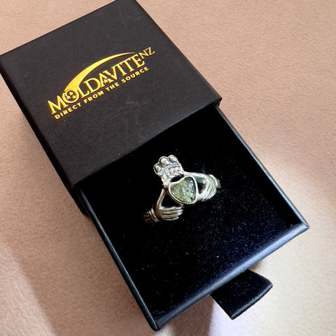 Claddagh Sterling Silver Moldavite Ring | Size 9 | Chlum