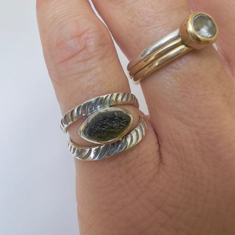All Seeing Eye Sterling Silver Moldavite Ring | Size 4 | Chlum