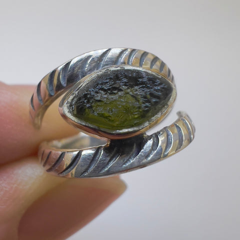 All Seeing Eye Sterling Silver Moldavite Ring | Size 4 | Chlum