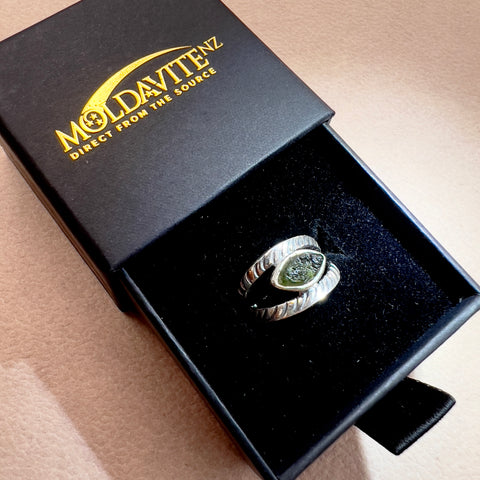 All Seeing Eye Sterling Silver Moldavite Ring | Size 4 | Chlum