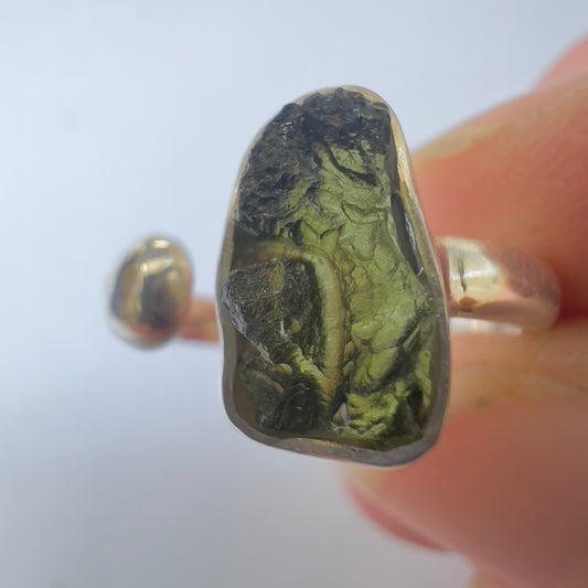 Open Sterling Silver Moldavite Ring – Size 5