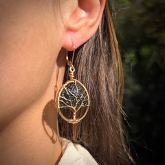 Tree of Life Moldavite Earrings – Antiqued Copper