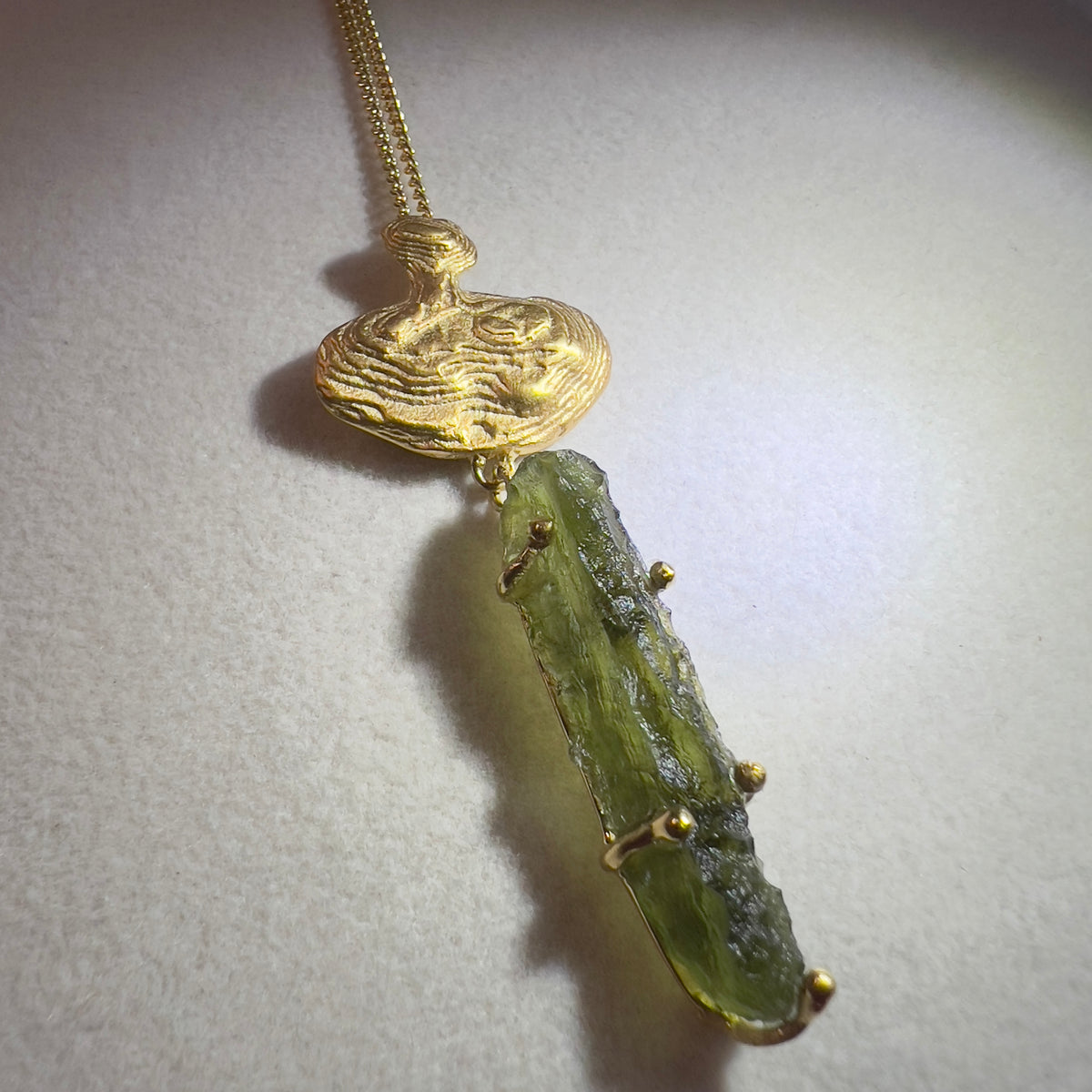 Gold Plated Moldavite Pendant | 2.3g | Chlum