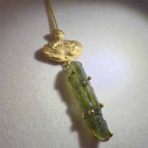 Gold Plated Moldavite Pendant | 2.3g | Chlum