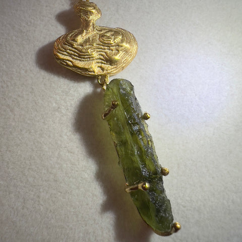 Gold Plated Moldavite Pendant | 2.3g | Chlum