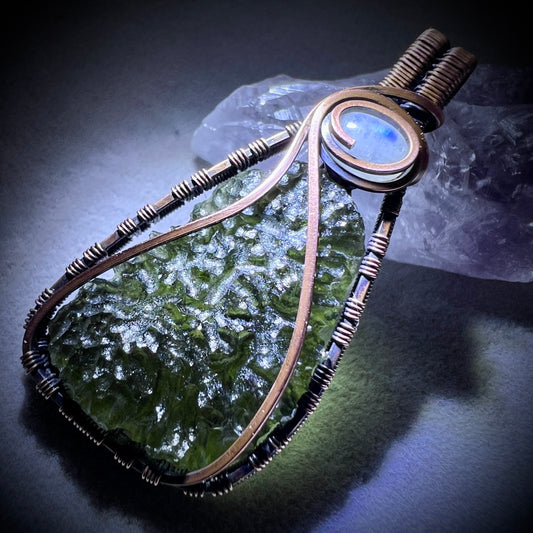 4.52g Moldavite Copper Pendant with Moonstone