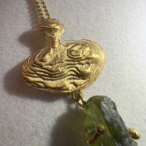 Gold Plated Moldavite Pendant | 2.3g | Chlum