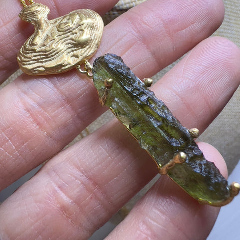 Gold Plated Moldavite Pendant | 2.3g | Chlum