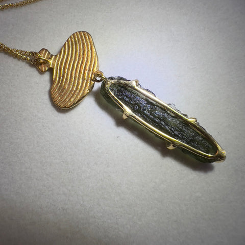 Gold Plated Moldavite Pendant | 2.3g | Chlum