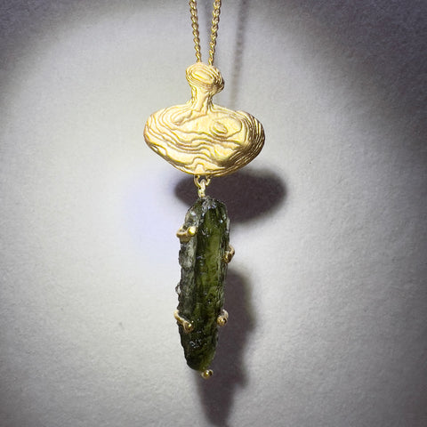 Gold Plated Moldavite Pendant | 2.3g | Chlum