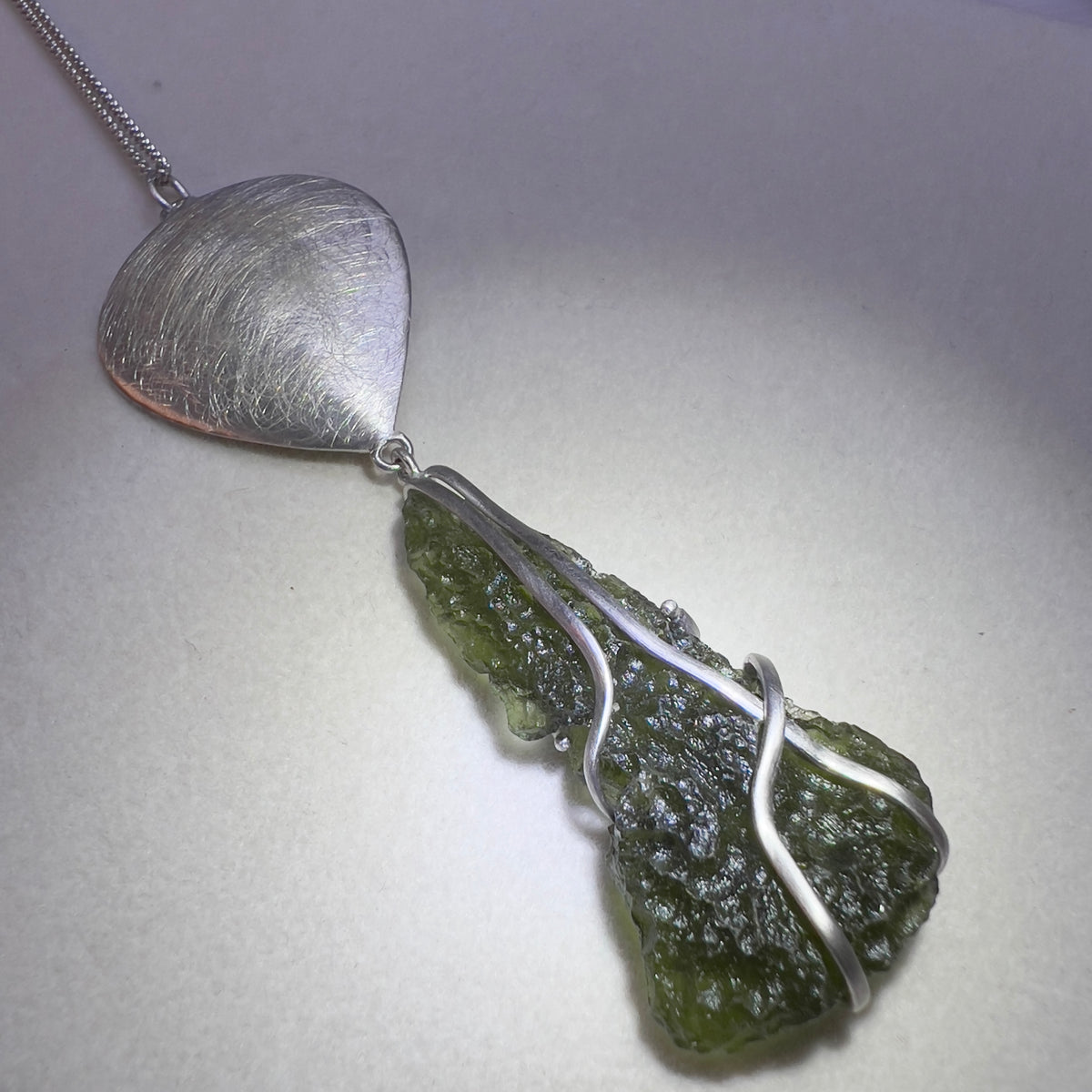 Sterling Silver Moldavite Necklace | 4.2g | Chlum