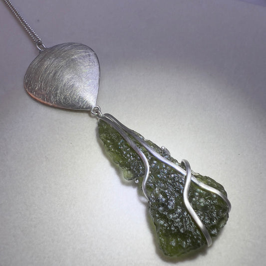 Sterling Silver Moldavite Statement Necklace
