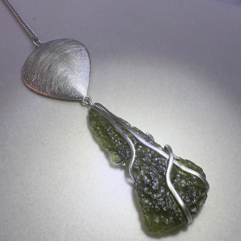 Sterling Silver Moldavite Statement Necklace | 4.2g | Chlum