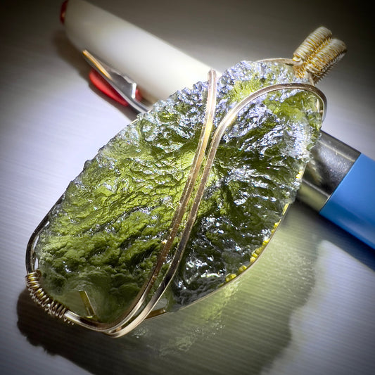 5.17g Moldavite & Gold Pendant in 14k Gold