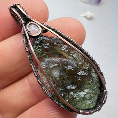 3.45g Moldavite Copper Pendant with Ethiopian Opal