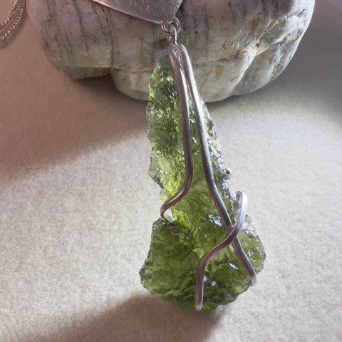 Sterling Silver Moldavite Statement Necklace | 4.2g | Chlum