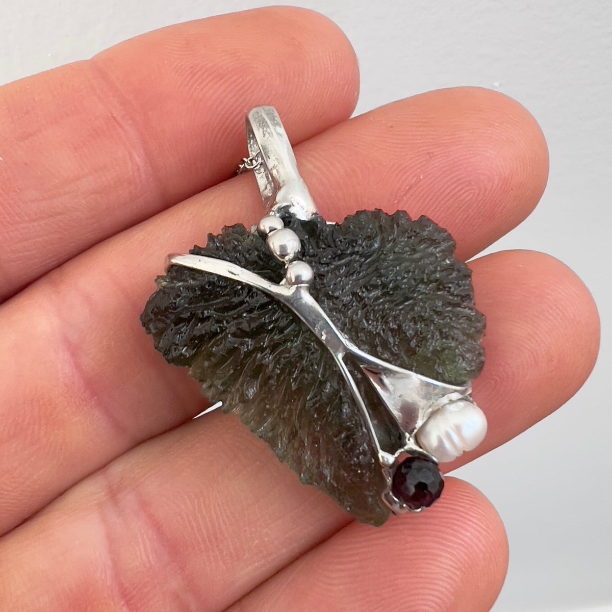 Soft Soldered Moldavite Pendant | 2.4g | Maly Chlum