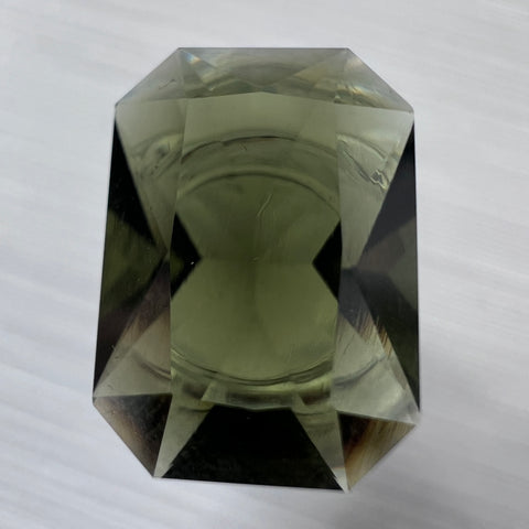 CUSTOM faceted Moldavite "Emerald"size 7. (Deposit)