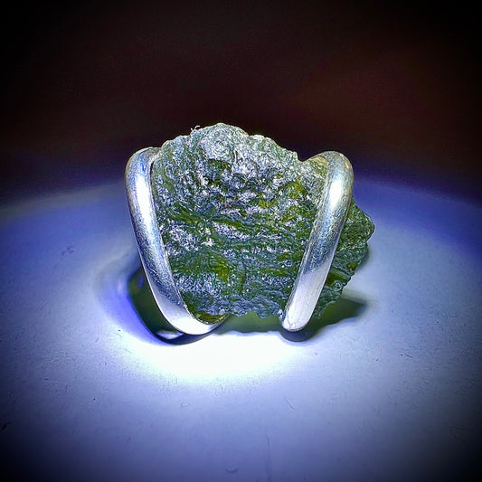 Moldavite Silver Ring (Size 7 - O)