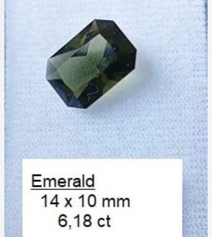 CUSTOM faceted Moldavite "Emerald"size 7. (Deposit)