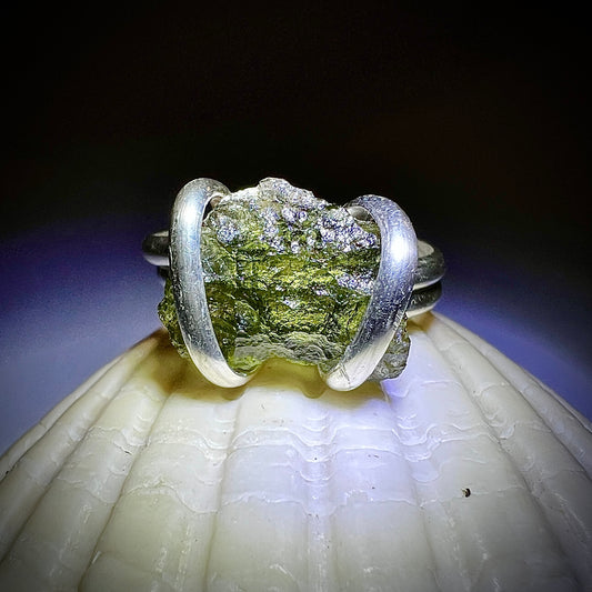 Moldavite Silver Ring (Size 7 - M)