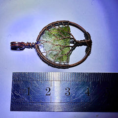 Moldavite Tree of Life Pendant - Antiqued Copper