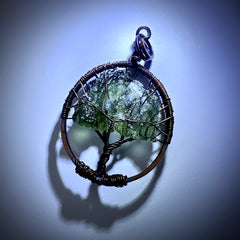 Moldavite Tree of Life Pendant - Antiqued Copper